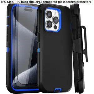Suitable for iPhone 17, 16, 15, 14, 13, 12, Pro Max Plus. Back clip and stand Protective Shockproof phone case Cover with two screen protectors. Heavy-duty drop protection. Accessories