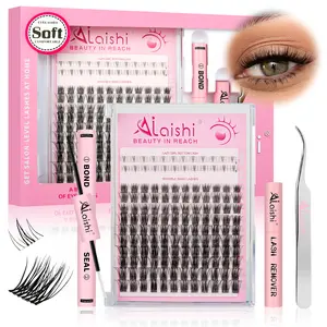 Ailaishi Upgrade Upper & Lower Lashes Waterproof Long-Lasting Beginner-Friendly DIY Lash Extension Kit Cluster & Individual Lashes Super Soft Natural Daily Use with Bond & Seal Tweezer
