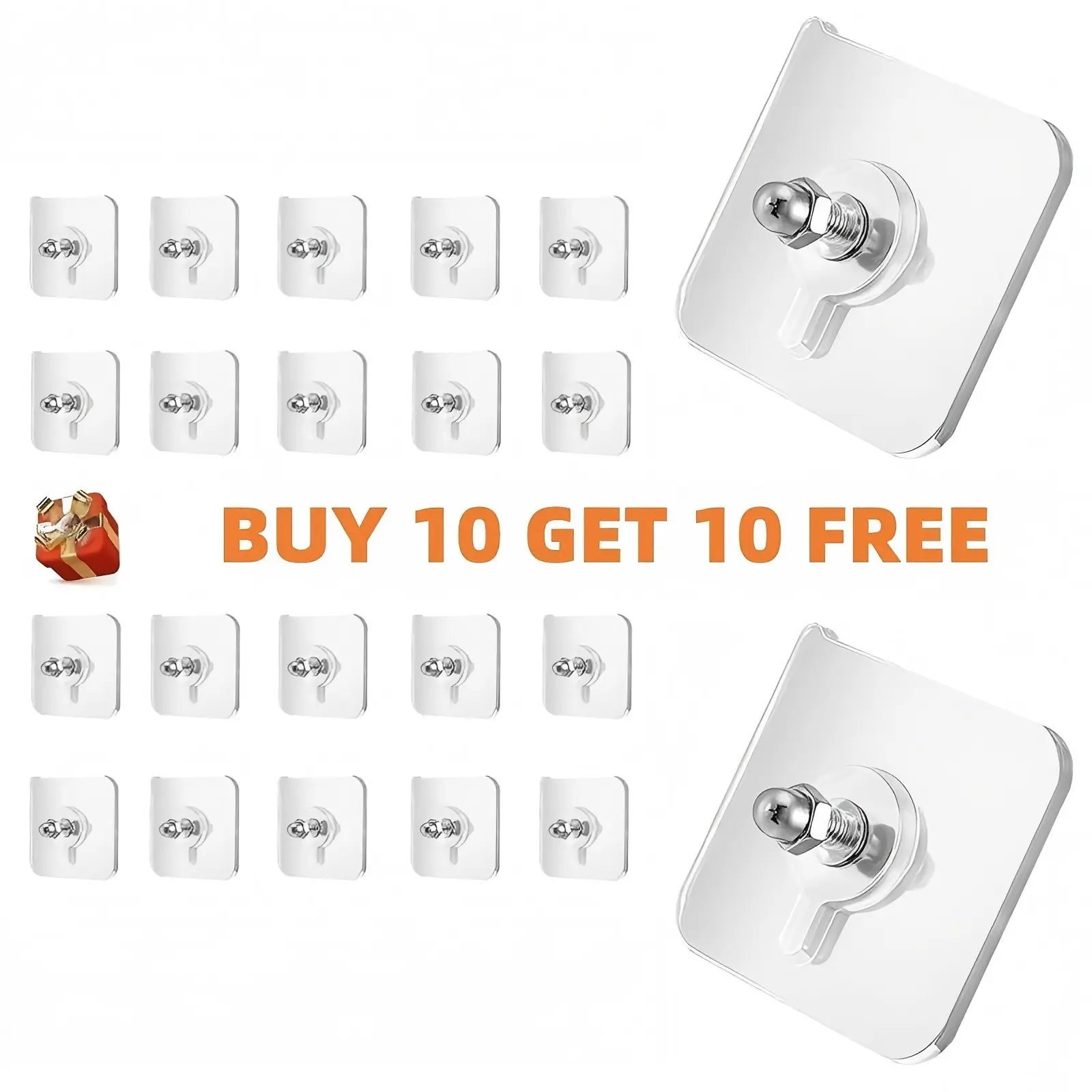 20PCS Self-Adhesive Metal Photo Frame Hooks (Buy 10 Get 10 Free) - Stainless Steel & Ceramic Hanging Accessory, Smooth Lightweight No Drill Removable Sticky Wall Mount Hooks for Bathroom, Kitchen Home Organization, No Drill Hook