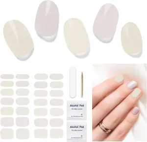 Semi Cured Gel Nail Strips, 28 pcs UV Gel Nail Stickers Full Nails Wraps for Women Home DIY Nails Art, UV Light Required(Off White Glitter)