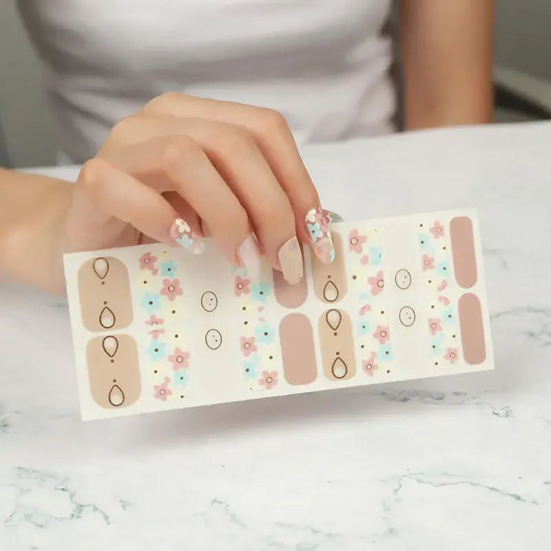 Groovy Flower Nail Strips No UV Light Needed Lasting Nail Wraps 20 Pcs Sheet Double Ended Design for Easy Application & Removal