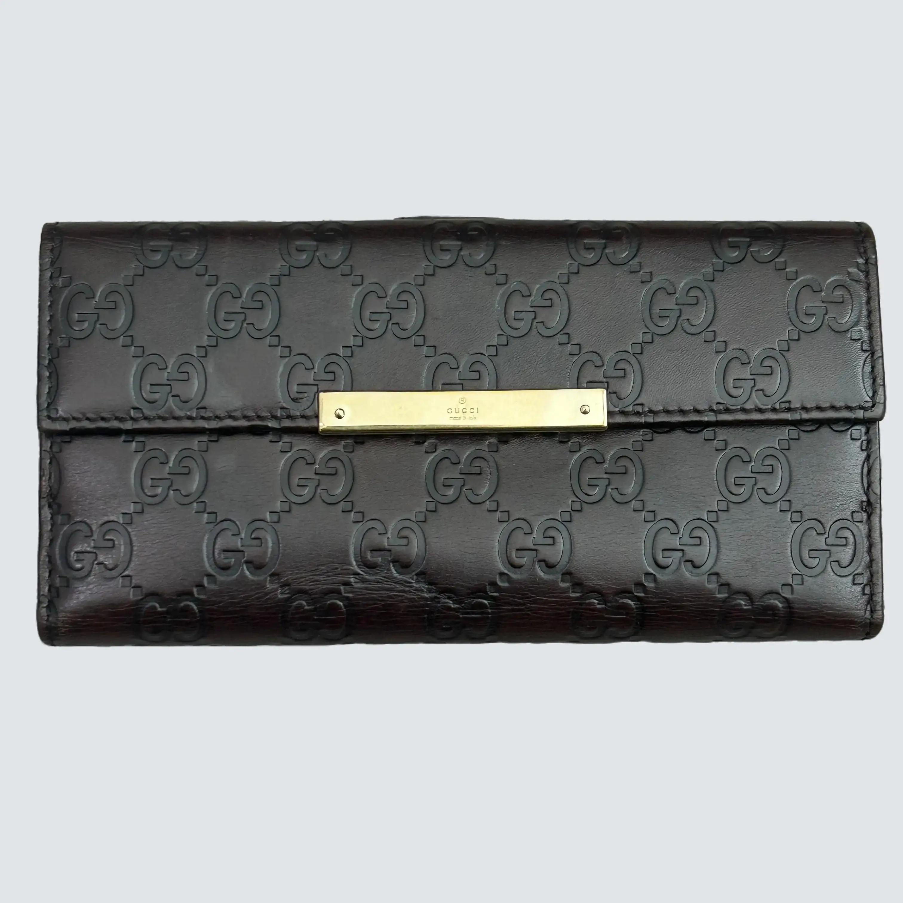 Pre-owned GUCCI calfskin leather Small Leather Goods Brown Calfskin Continental Flap Wallet