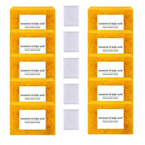 Lemon Turmeric & Kojic Acid Soap Bar, 10pcs/set Face & Body Wash Soap Bar with Soap Saver Bags, Daily Skincare Cleanser Sets for Men & Women Turmeric Cleansing Soap