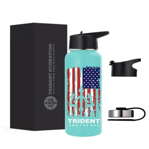 American Flag Water Bottle, 32 oz Insulated Water Bottle, Reusable Water Bottle with Straw, Leak Proof Water Bottles, Thermos Water Bottle - Combat Veteran Small Business (Teal, 32 Oz)