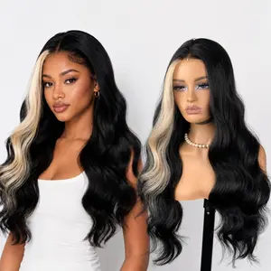 Wear and Go No Tangle No Slipping T-part Wig Synthetic Lace Frontal Wig HD Lace Body Wave Wig Pre-cut Pre-plucked For Black Women #26inch, glueless Highlight， long ombre Layered Face Shapes Durable Ready For Adventure TikToK Shop
