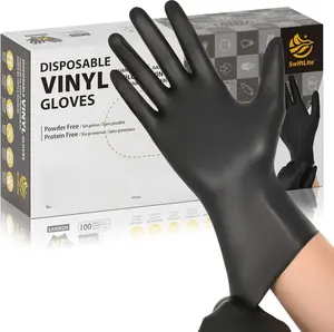 SwiftLite Black Vinyl Gloves Food Grade Disposable Latex Free Powder Free for Cleaning Cooking Food Prep 3 Mil Thick Non-Toxic Material 100/200 Per Box