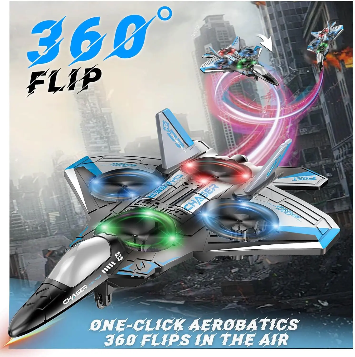 Hot summer must-have remote control helicopter plane,  Features bright LED lights, stable altitude lock and stunning 360 rolling flips, comes with one rechargeable battery, perfect for parent-child outdoor summer activities.