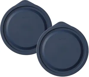 Replacement Lids for Pyrex 7201-PC 4 Cup Silicone Round Storage Cover Lid for Anchor Hocking Glass Bowl 2 Pack with Date Mark Dark Blue BPA Free Fully Leak Proof Design