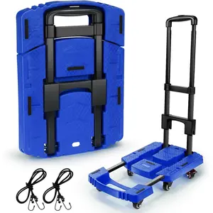 Folding Hand Truck 500lbs, Portable Heavy Duty Dolly Cart, 6 Wheels Collapsible Luggage Cart with 2 Elastic Ropes - Compact Trolley Cart for Easy Moving - Ideal Hand Cart for Travel and More