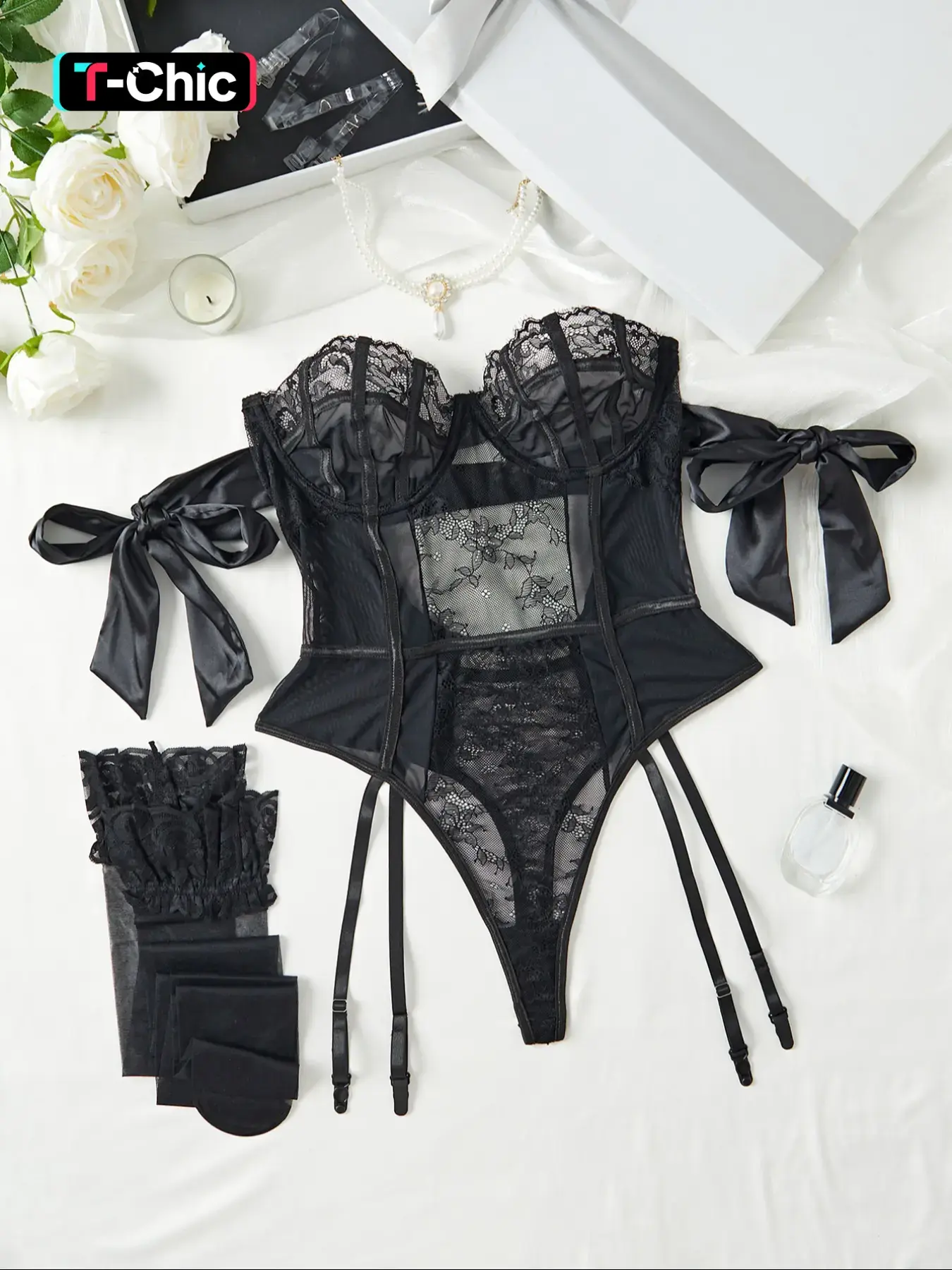 Loungewear set Sexy Lace Embroidery Embroidered Bodysuit Set, Aesthetic Elegant Fitted Design, Comfortable No Underwire Teddy Lingerie Sets, Perfect Daily Wear, Lace Lingerie Sleepwear, Lingerie Underwear, Womenswear Outfit