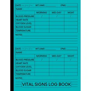 Vital Signs Log Book: Health Monitoring Journal and Medical Records Notebook for Temperature Oxygen Level Heart Rate Blood Sugar, Pressure & Weight Paperback – August 23, 2022