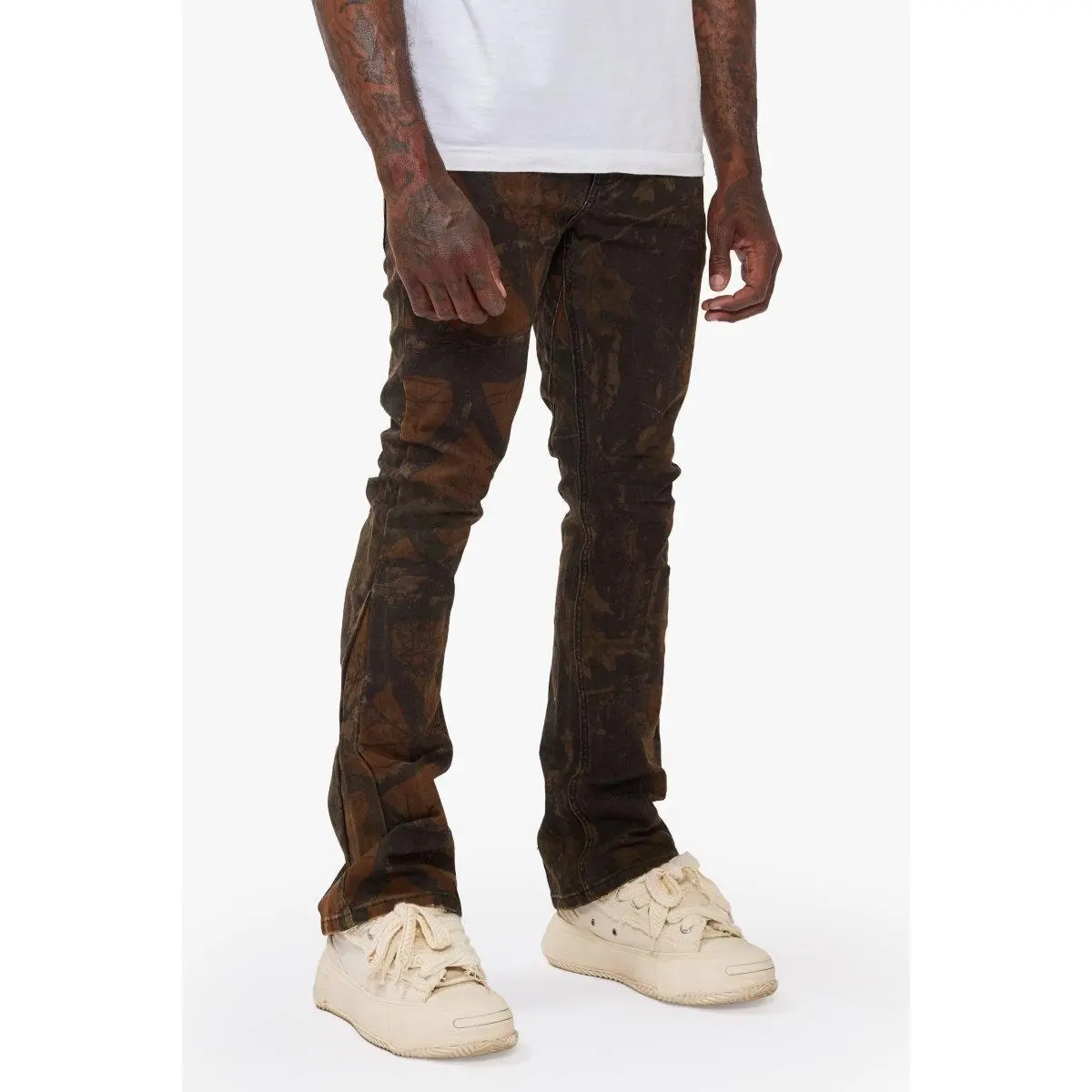 Men's Stretch Hazard Wilderness Camouflage Print Stacked Fit Jeans - Cotton-Spandex Blend Menswear Denim Bottoms
