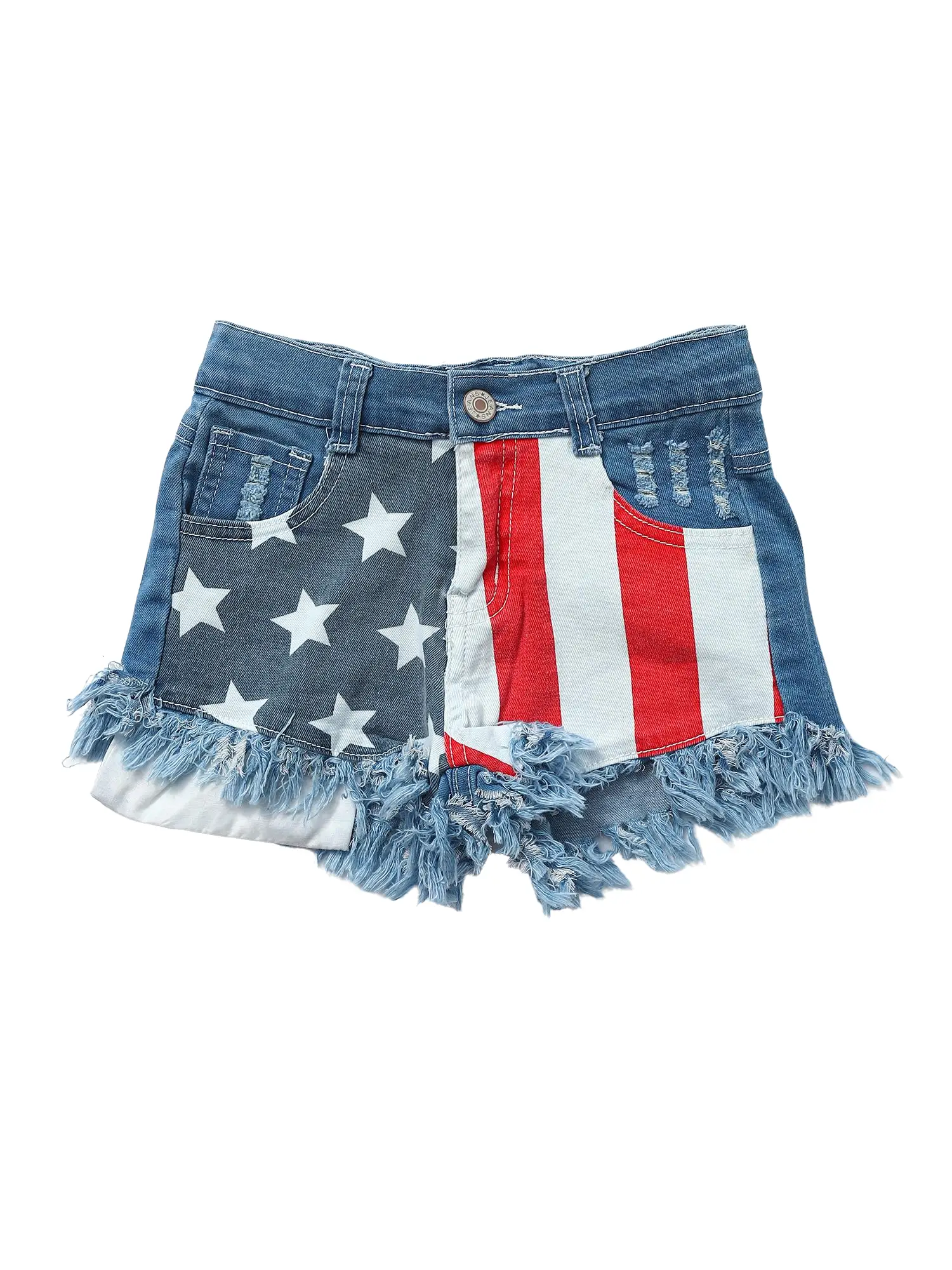 Girls 4th of July Stars and Stripes Denim Shorts