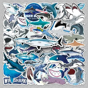 50 Sheets of Shark Cartoon Cute Marine Life Stickers — Creative DIY Decoration for Scrapbook, Phone Case, and Skateboard