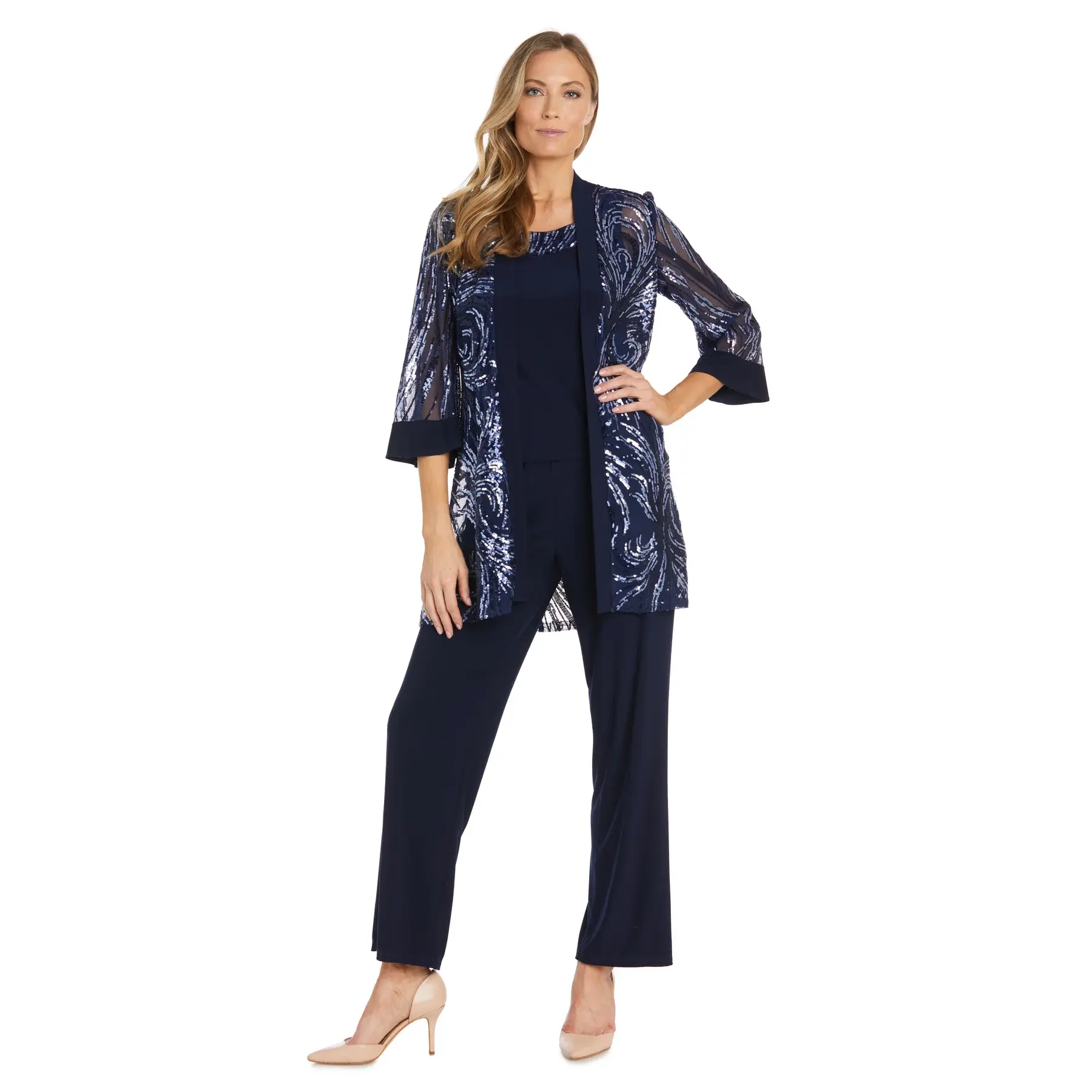 R&M Richards 9731 Long Sequins Jacket Dress Pant Set