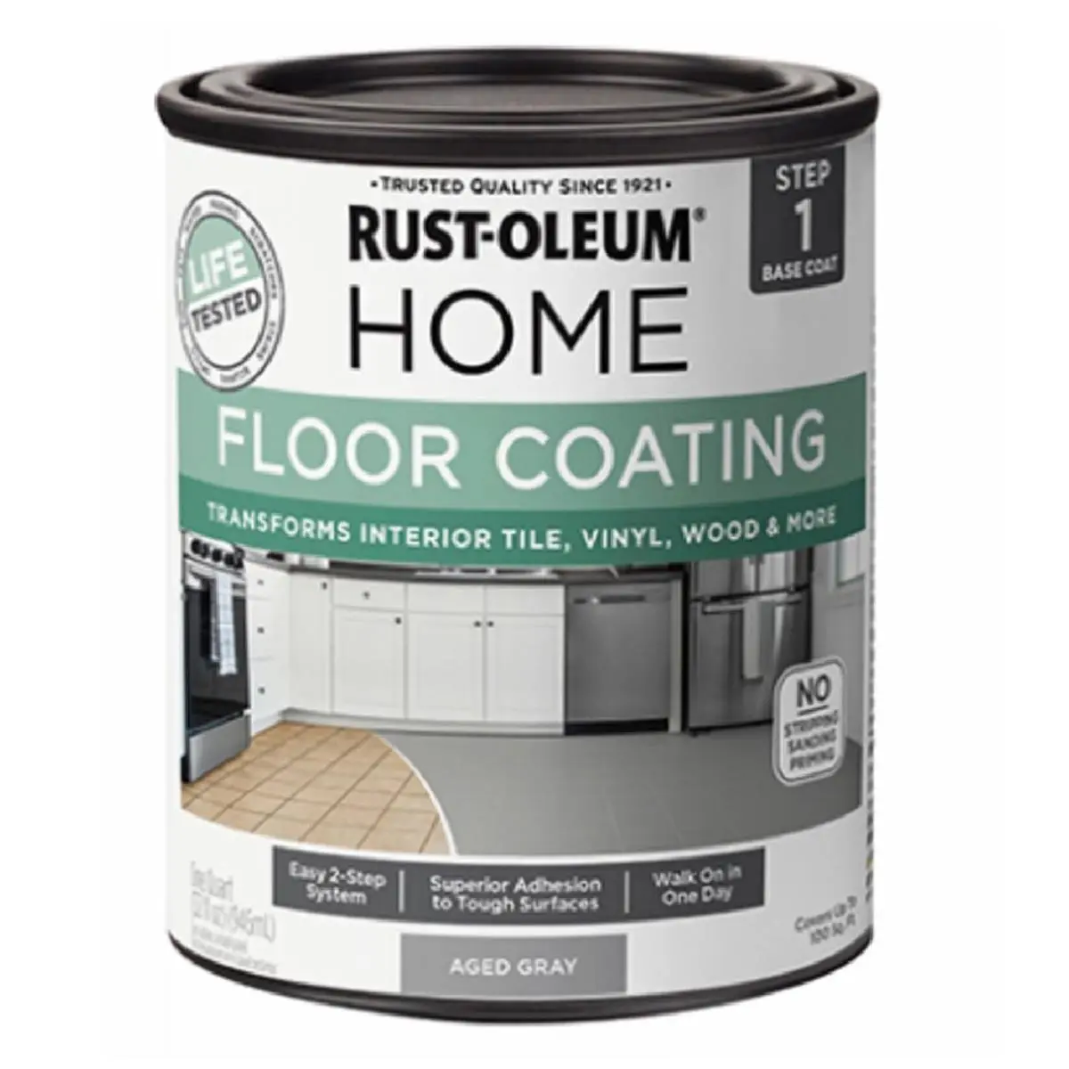 Rust-Oleum 102912 1 qt. Aged Gray Base Coat Home Floor Coating, 2-Step System, Max Scratch & Stain Resistance, No Stripping-Sanding-or-Priming, Superior Adhesion to Tough Surfaces, for Home Interior Tile-Vinyl-Wood & Automotive-Motorcycle Paint Care