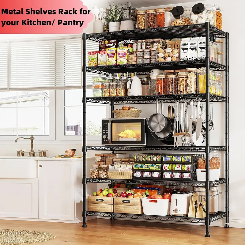 【Live】Raybee Wire Metal Shelving Storage Rack Adjustable Shelves, Standing Shelf Units, for Laundry Kitchen Pantry Closet Balcony Greenhouse Plant Stand