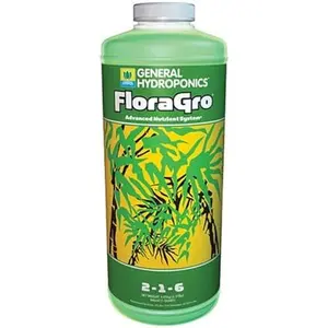 General Hydroponics FloraGro 2-1-6 Plant Food Flora Series Advanced Nutrient System for Hydroponic Applications & Container Plants 1 PT
