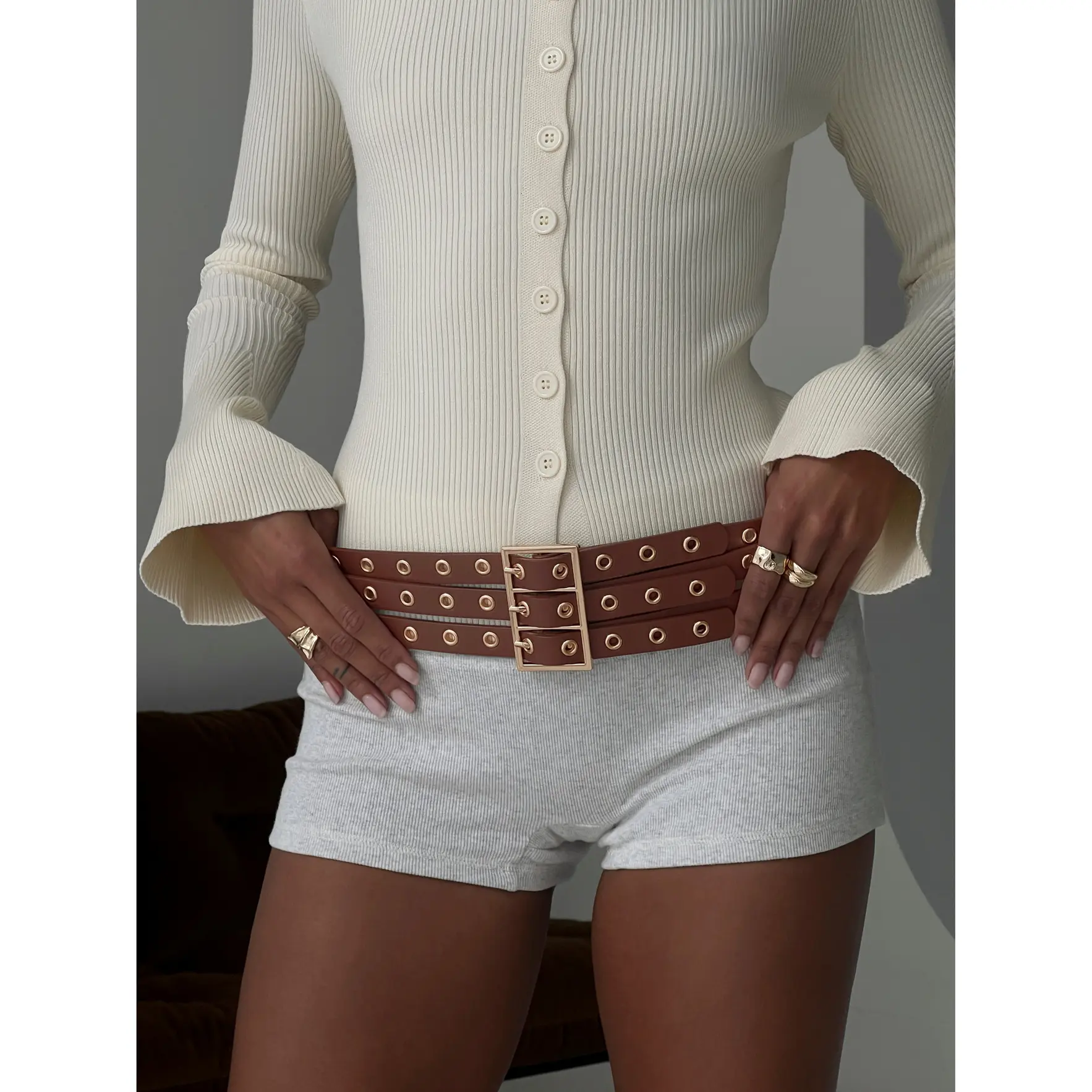 Dusk Dipped Layered Belt Brown / Gold