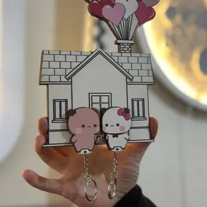 Personalized Dudu & Budu House Key Holder with Magnetic Keychains, Keyhanger Couple, Valentine Gifts