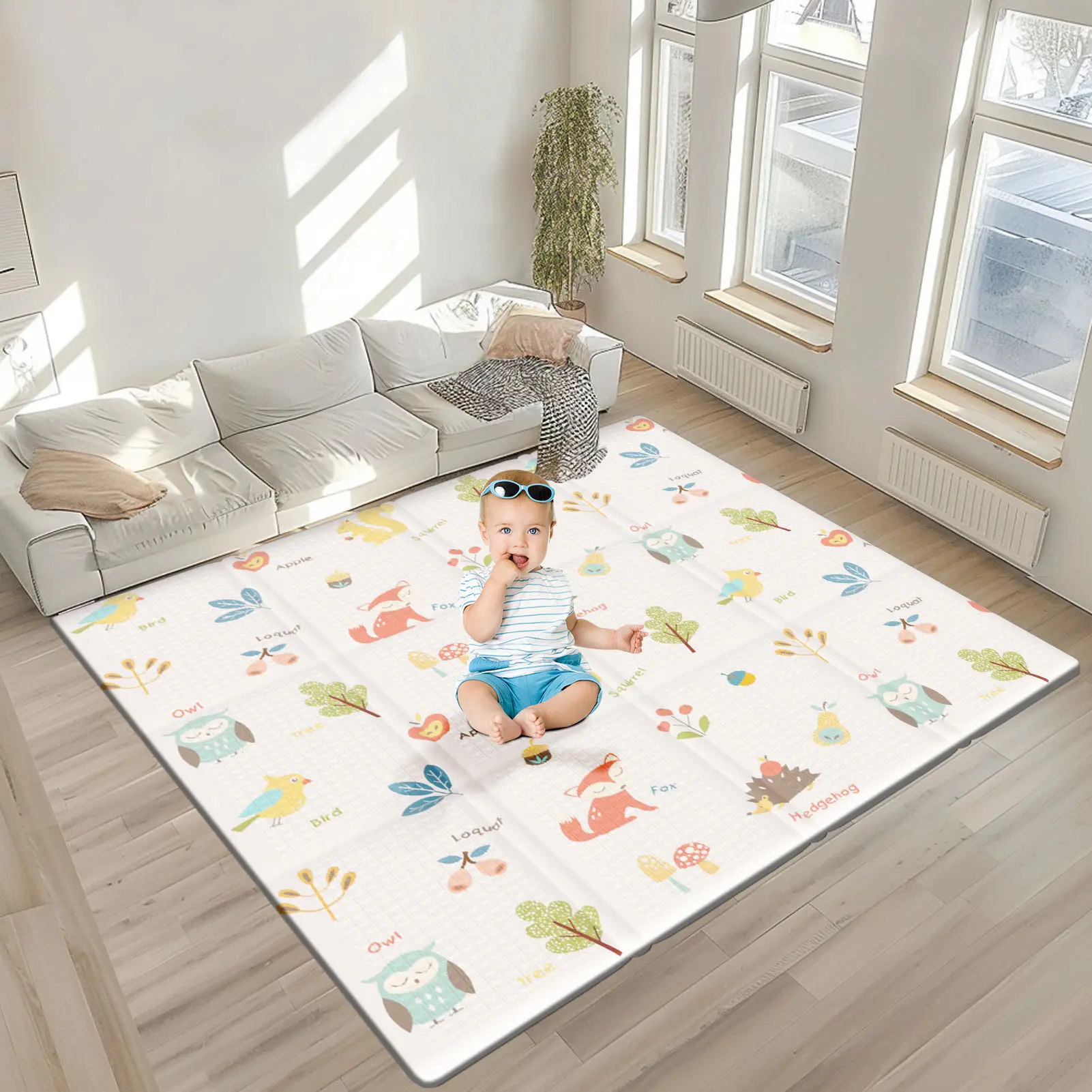 Cute Animal Patterns Baby Foam Playmat - 50x50 in Foldable, Easy-to-Carry Waterproof Mat for Baby Playpen Floor, Ideal for Infants, Animals, Antislip Texture, Playpen Size, Xpe Foam