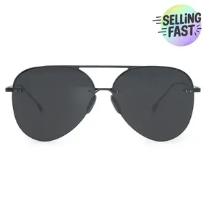 Topfoxx Smaller Megan 2 Jet Black Rimless Aviator Sunglasses - Tangle Free Unisex UV400 Protection