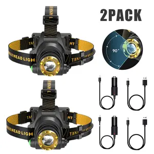 Tooniu 2-Pack USB Rechargeable Waterproof LED Headlight Flashlight - 3-Modes, Adjustable Band, Beam Adjustment, Super Bright, High Performance Flashlight with Car Charger + USB Cable for Camping, Hiking