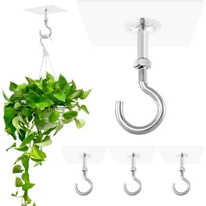 4 Pack Adhesive Ceiling Hooks, Ceiling Hooks Heavy Duty for Hanging Plants, No Drill Ceiling Hanger, Stick On Hooks for Lights, Lanterns, Wind Chimes
