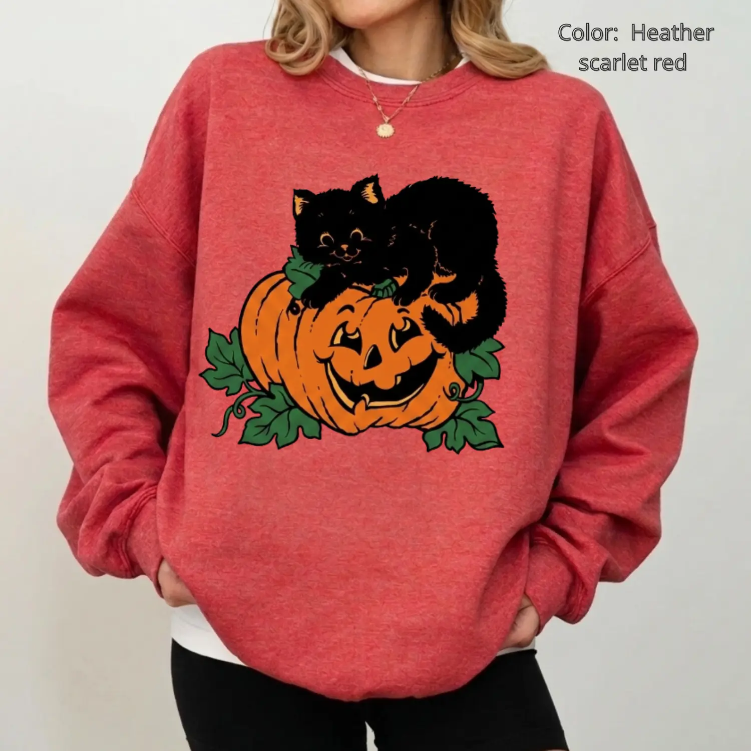 Black Cat Pumpkin Sweatshirt, Cute Halloween Graphic Crewneck, Spooky Fall Sweatshirt, Halloween Cat Lover Gift