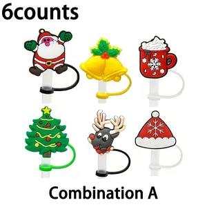 Christmas Themed Silicone Straw Cap, Cute Cartoon Reusable Food Grade Silicone Straw Protector, Tumbler Straw Lid, Drinkware Accessories for Tumbler and Sports Cups