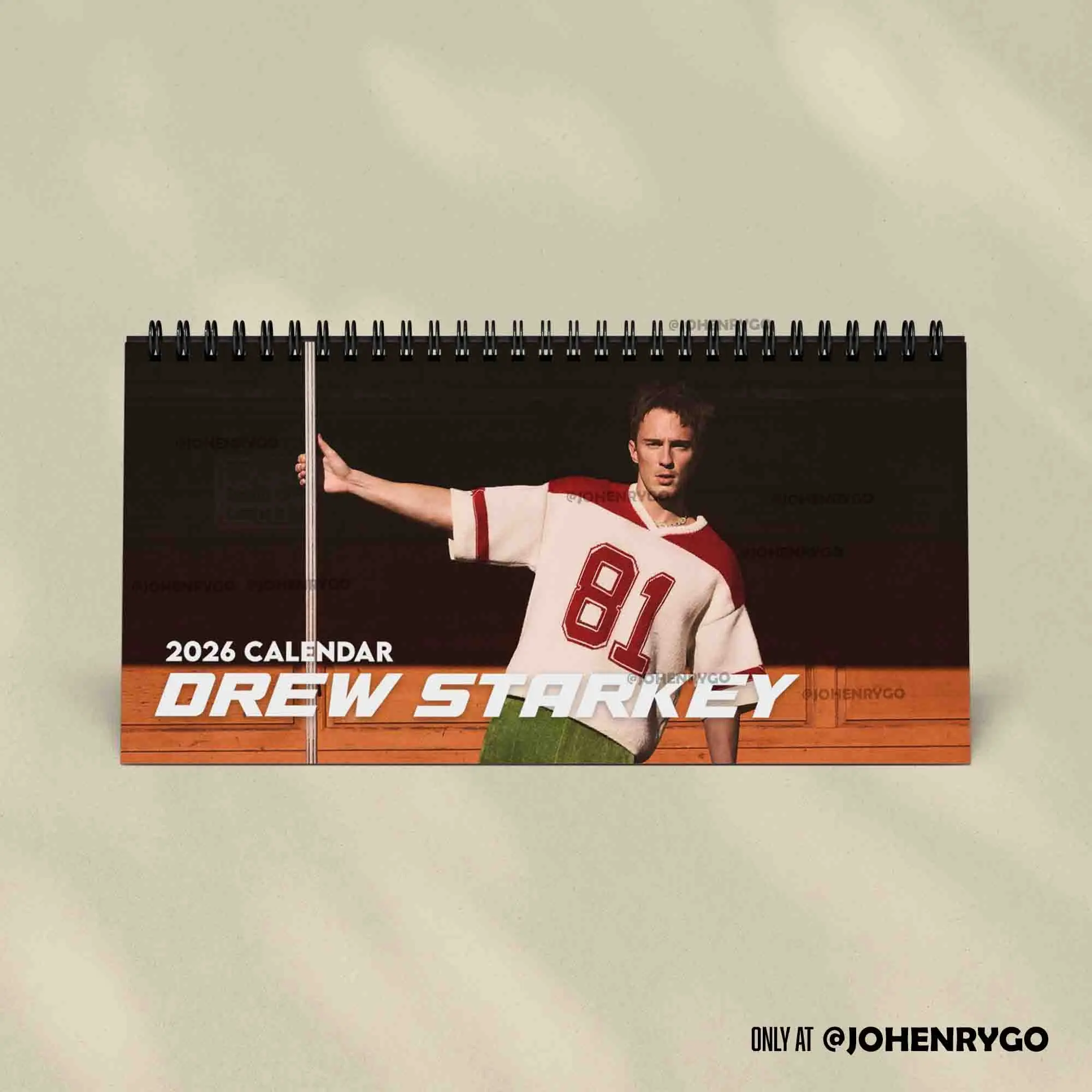 Drew Starkey 2026 Desk Calendar - Rafe Cameron Outer Banks | Home Decor, Office Decor - Drew Starkey Fan Gift, Unique Holiday Gift