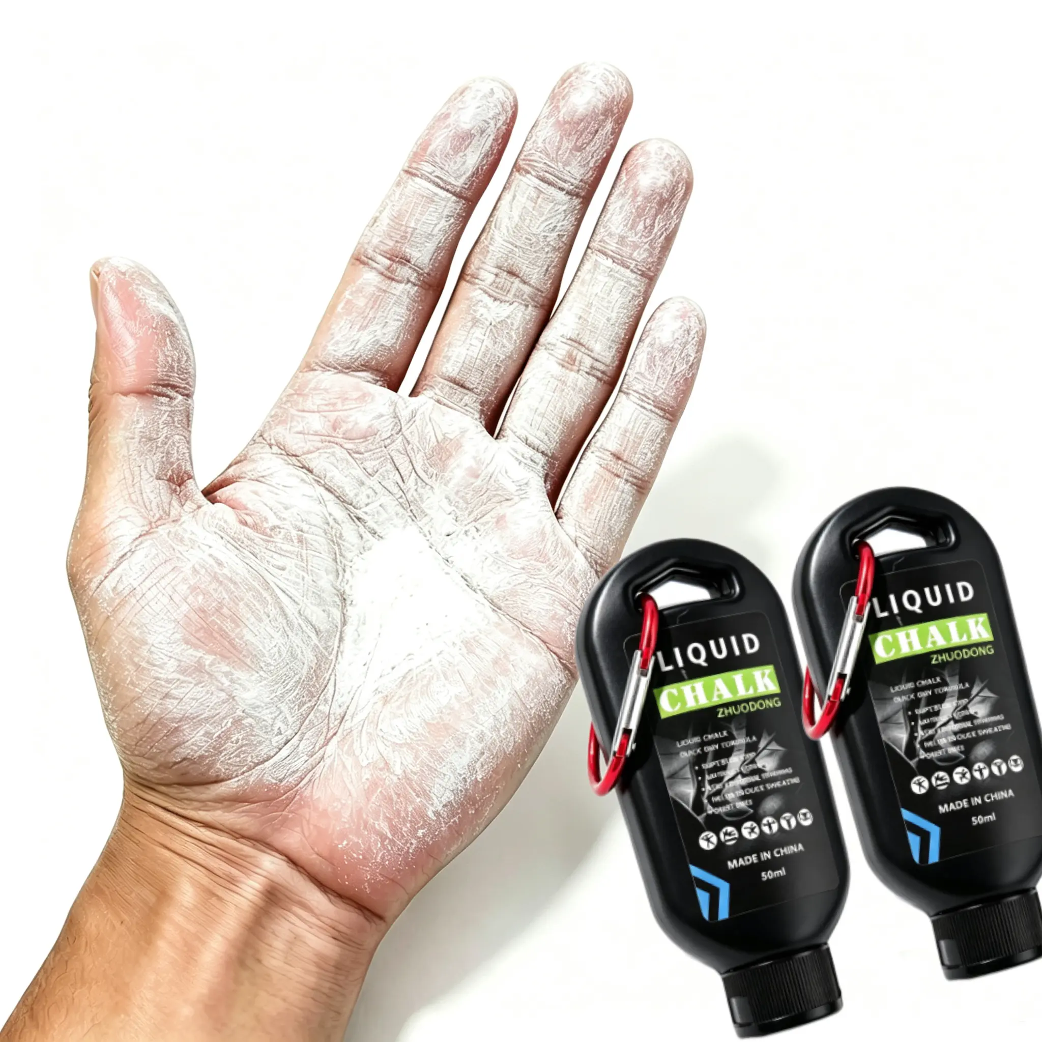 2pcs Liquid Chalk 50ml Portable Hand Grip Chalk With Carabiner Clip Sweat Resistant Quick Dry Anti Slip Magnesium Chalk For Rock Climbing Weightlifting Crossfit Gym Fitness Training Sports Use