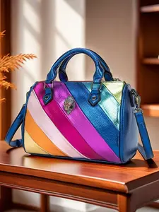 New Women's Shoulder Bag, Fashion Handbag, Glossy Patchwork Colorful Crossbody Bag, Large Capacity Tote Bag for Ladies