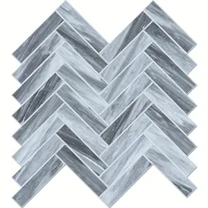 New 10 Sheets Bardiglio Marble Effect Vinyl Herringbone Peel and Stick Backsplash Tile - Easy DIY Self-Adhesive Wall Tiles for Kitchen, Bathroom, and Fireplace - Water-Resistant, Durable, and Easy to Clea