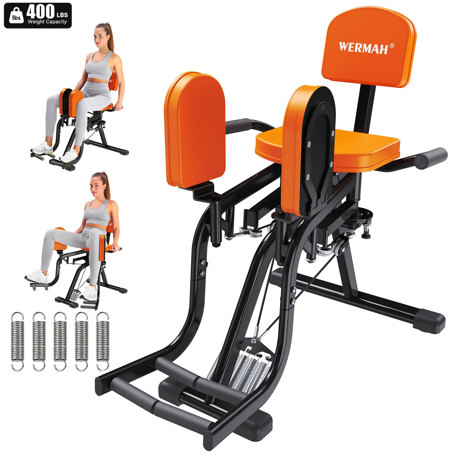 WERMAH Hip Abductor & Adductor Machine, 2-in-1 Thigh Workout Trainer, Adjustable Resistance Glute & Leg Exercise Equipment, 400 lbs Capacity, Home Gym Back to School