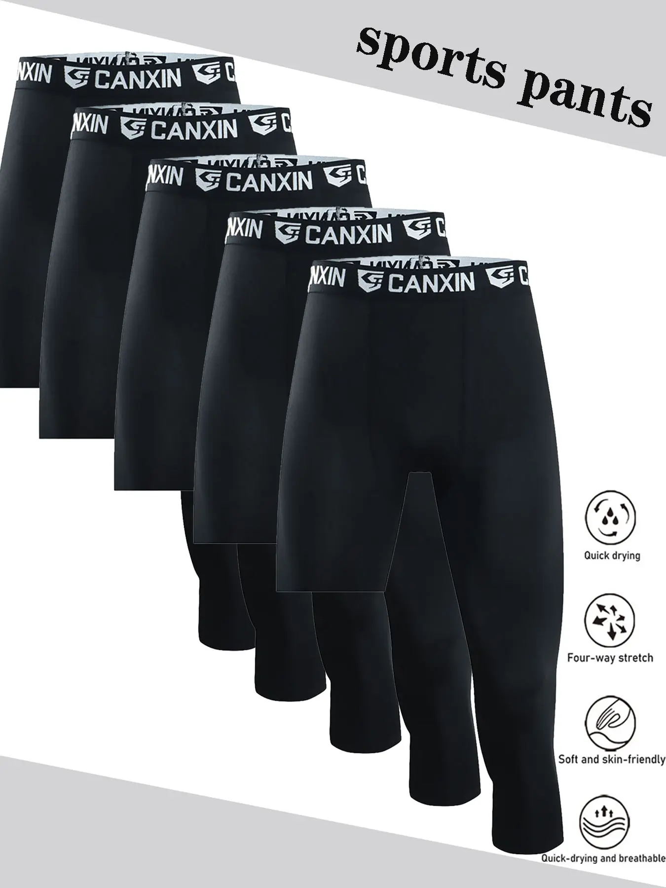 Men's Basketball Compression Shorts, Left Long Right Short Design, Breathable Elastic Quick-Dry Gym Training Pants, Pack of 5
