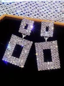 Elegant Rhinestone Decorated Bling Square Shaped Earrings, Statement Earrings, Fashion Jewelry for Party, Daily Clothing Decor, Trendy All-match & Exquisite Jewelry for Birthday Gift