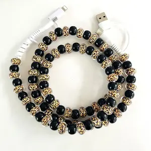 4 in 1 Beaded Charging Cable Leopard Print Fast Charge for Phone, Fast Charging Solution, Compatible with all devices USB-C, Lightning interfaces, Type C Portable, 3.3 feet in length, Holiday gifts