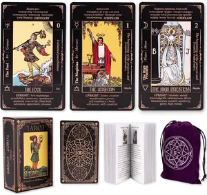 Cards for Beginners, Classic Tarot Deck with Meanings, Durable Cards with Guide Book, Black