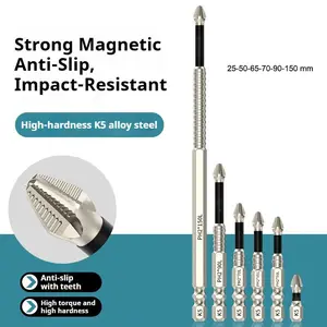 6PCS Impact-Resistant and Non-Slip Bit, Impact Driver Bit Set, Titanium Alloy Impact Non-Slip Cross Head High Magnetic Screwdriver Drill Bit
