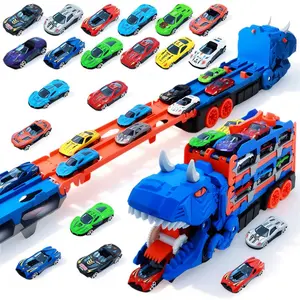 Dinosaur Transport Truck Toy for Toddlers - 12 Die-Cast Cars, Transforms into Dino Figure, Perfect Toys Gift for 3-6 Year Old Boys