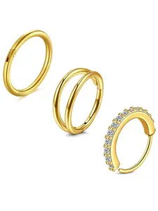 Rhinestone Decorated Nose Ring (3pcs), Spiral Nose Ring, Stainless Steel Nose Stud, Nose Cuff for Women & Men, Trendy All-match & Exquisite Body Piercing Jewelry for Daily & Party Decoration