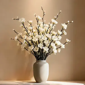 12/30Pcs Winter Artificial Flowers White PlumSilk Blossom Fake Wintersweet LongStem Plastic Faux Flowers for Home HotelOffice Wedding Party Garden Centerpieces AllSeason Decor Decoration Ornaments(vase notincluded) summervibes   living room decor