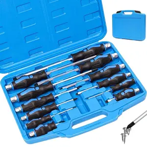 12-Piece Magnetic Screwdriver Set, Heavy Duty Screwdriver Set Go-Thru Steel Blades, Professional Level Handle with Two Types of Screwdrivers in Case, Includes Phillips/Flat