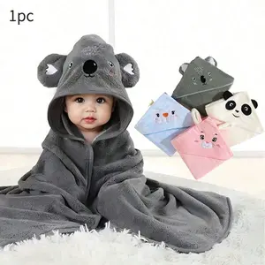 Baby Hooded Bathrobe, Cartoon Animal Design, Soft Coral Fleece, Skin-Friendly, Newborn Infant Toddler Towel Wrap, 1pc