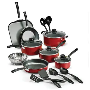 18 Piece Non-stick Cookware Set Red with Pots Pans and Utensils for Kitchen Cooking