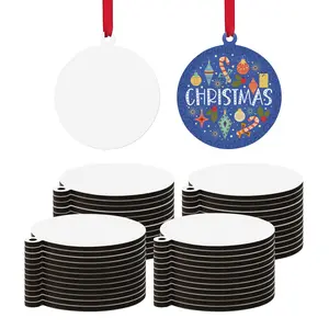 PYD Life 50 Pack Sublimation MDF Ornaments Blanks Hardboard MDF Double-Sided Printable Bulk with Red Ribbon for Sublimation Personalized Christmas Tree Home Decor(2 Shape)