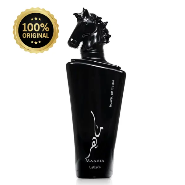 Lattafa Maahir Black Edition EDP, Intense Arabian Fragrance with Smoky Oud, Leather & Spices for Unisex - 100ml / 3.4 oz, Arabian Ethnic Fragrance, Edp Fragranced Perfume