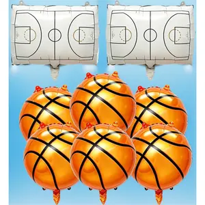 Basketball Balloons Party Decorations, 8 Pack 18 Inch Foil Balloons Set with 6 Orange Basketball and 2 Court, Sports Theme Birthday Decorations for Boys Kids, Sports Party Supplies