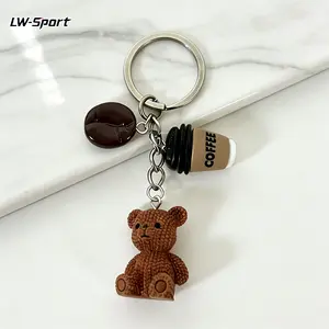 Cute Teddy Bear Coffee Keychain Brown Coffee Bean Charm with Metal Ring Closure Teddy Bear Shaped Gift for Women Coffee Lovers Birthday Party Favor Accessory Durable for Back to or Bookbag Decoration